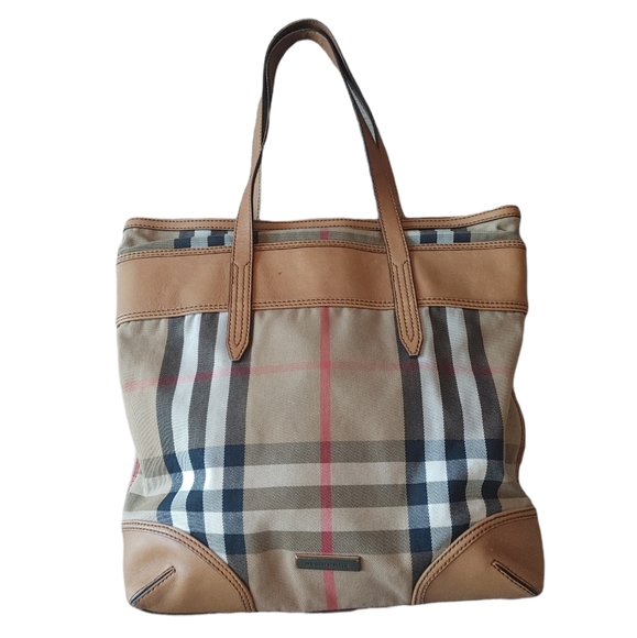 Burberry Handbags - Burberry Marlow House Check Canvas and Leather Tote Shoulder Bag